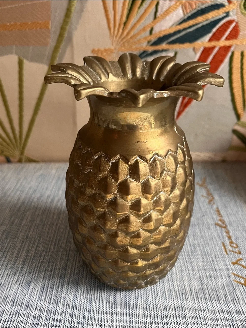 Vintage mid century solid brass pineapple vase